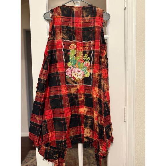 Savannah Jane duster vest southwestern grunge cactus embroidered raw edge S NWOT - Picture 1 of 9